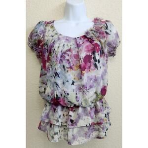 Sunny Leigh Purple Multicolor Floral Print Top PP SP Lined Material Flowers Soft